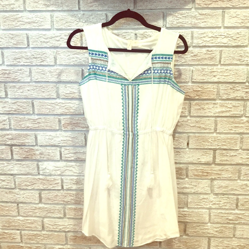 Beautiful white, green, blue, & gold dress. Size 4